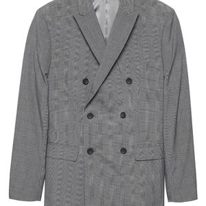 Banana Republic Double-Breasted Grey Plaid Blazer
